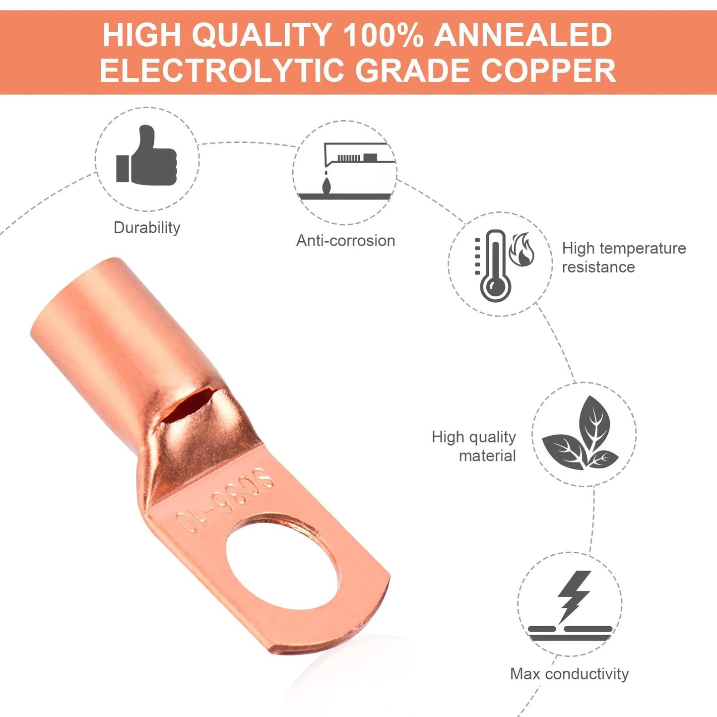 Must Have Copper Wire Lugs And Terminal Connectors Kit With Heat Shrink Tubing 130 Pcs Battery Cable Ends Bare Copper Eyelets
