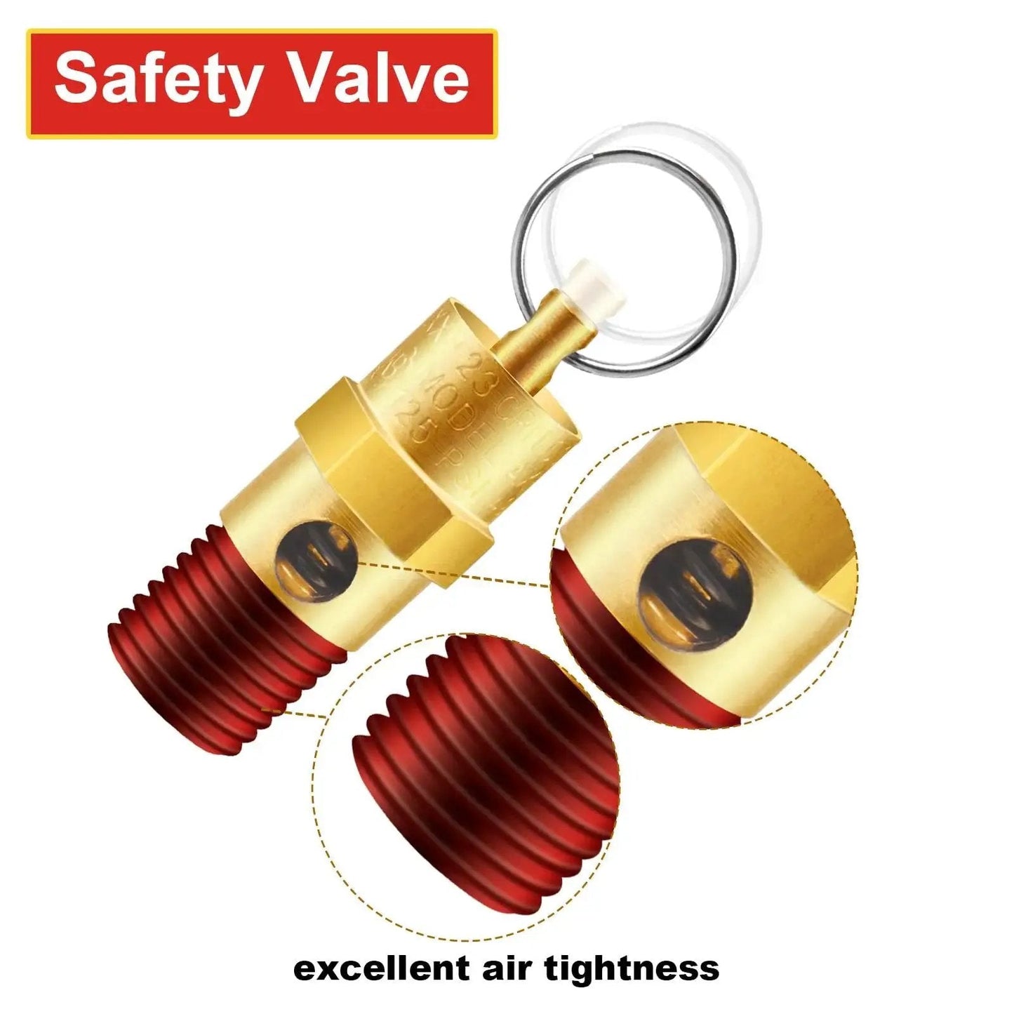 Two Pack One Quarter Inch NPT Air Compressor Pressure Relief Valves Brass Safety Check Valves 150 PSI with red threads