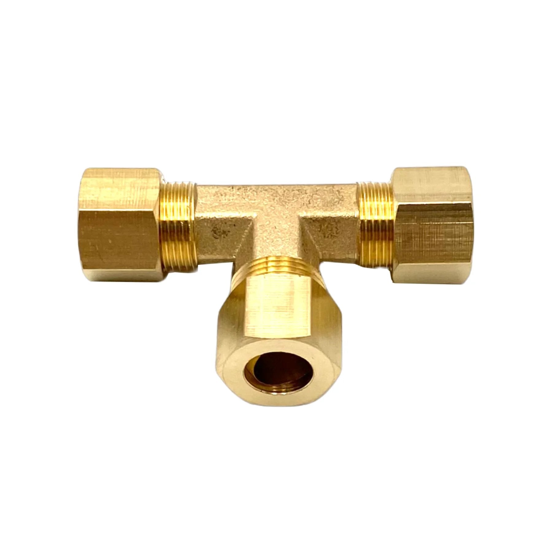 2 Pack 3/8 Inch Brass Compression Tee Fittings Copper Tubing 3/8 Inch OD 3 Way T Fitting For Gas Lines Oil Pressure Gauges And Air Compressors