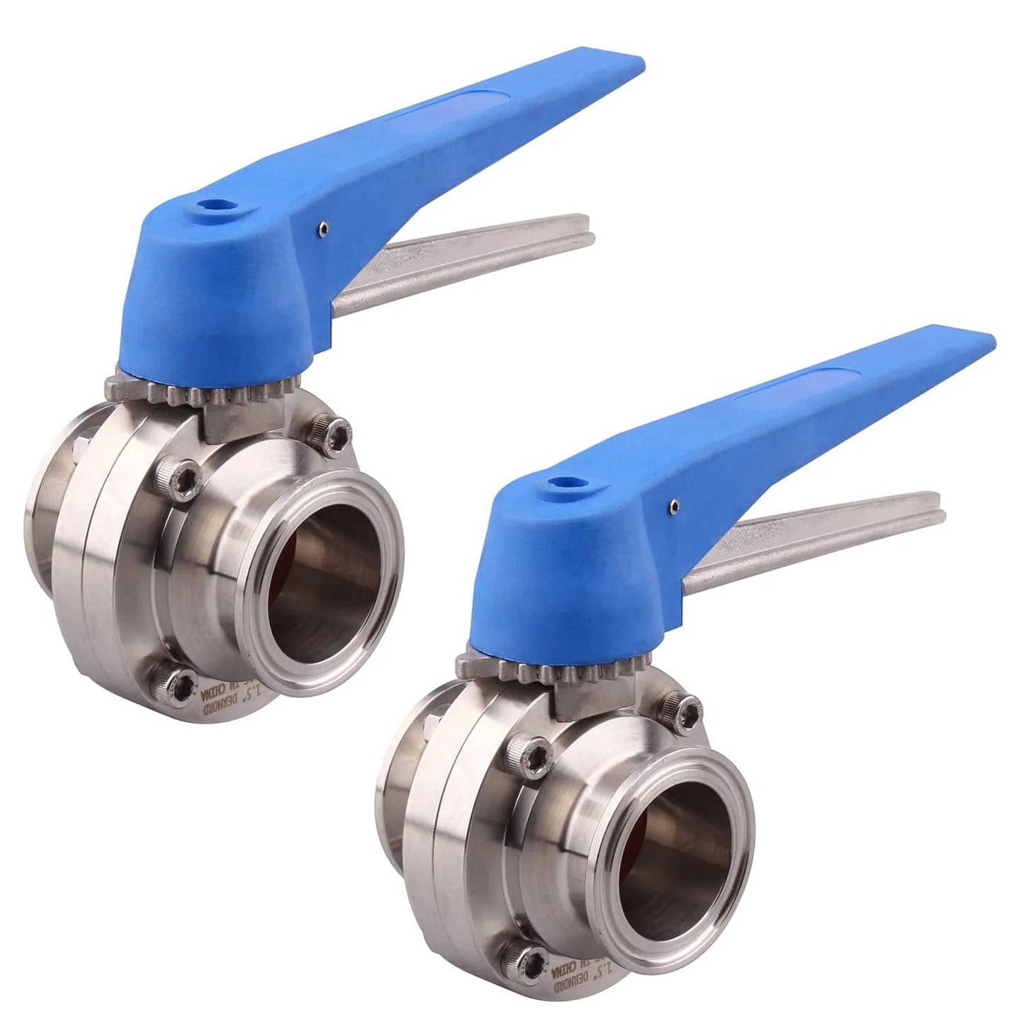 2 Pack Butterfly Valve With Blue Trigger Handle For 1.5 Inch Tri Clamp Clover 304 Stainless Steel, 13 Position, Temperature Range 15 To 200 F, Max Pressure 1.6 MPa, Fully Hydraulically Tested