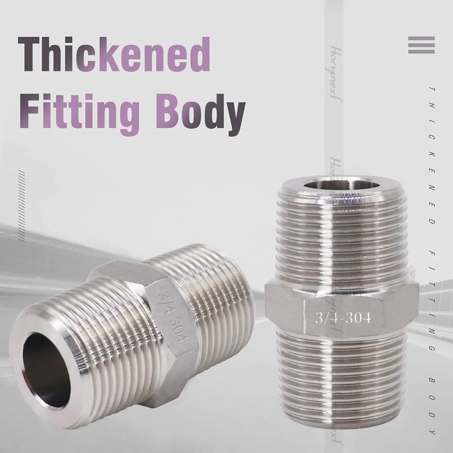 Stainless Steel 304 NPT Three Quarter Inch Hex Pipe Fitting, Heavy Duty 3000 PSI, One Inch Outer Diameter Male Thread Cast Adapter