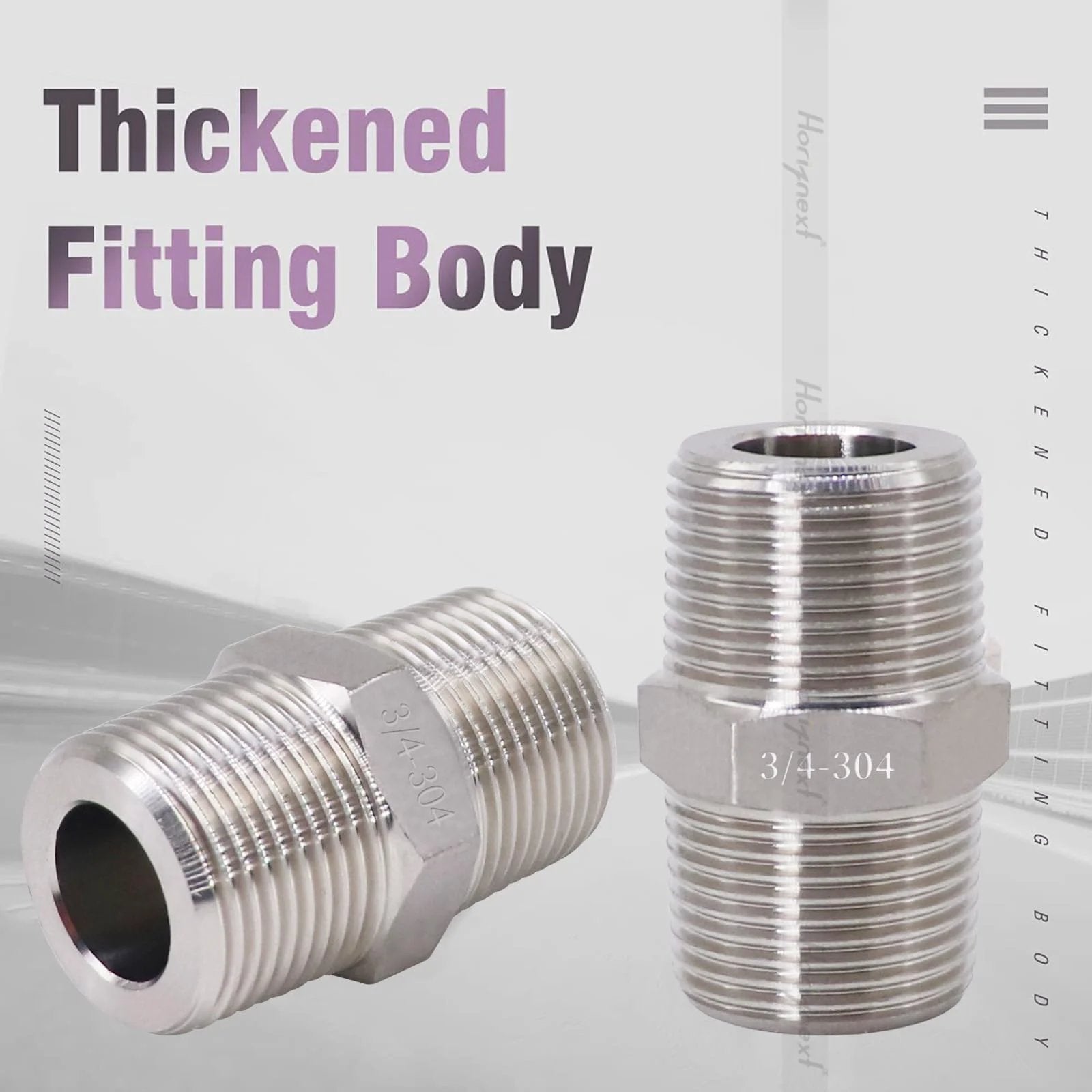 Stainless Steel 304 NPT Three Quarter Inch Hex Pipe Fitting, Heavy Duty 3000 PSI, One Inch Outer Diameter Male Thread Cast Adapter