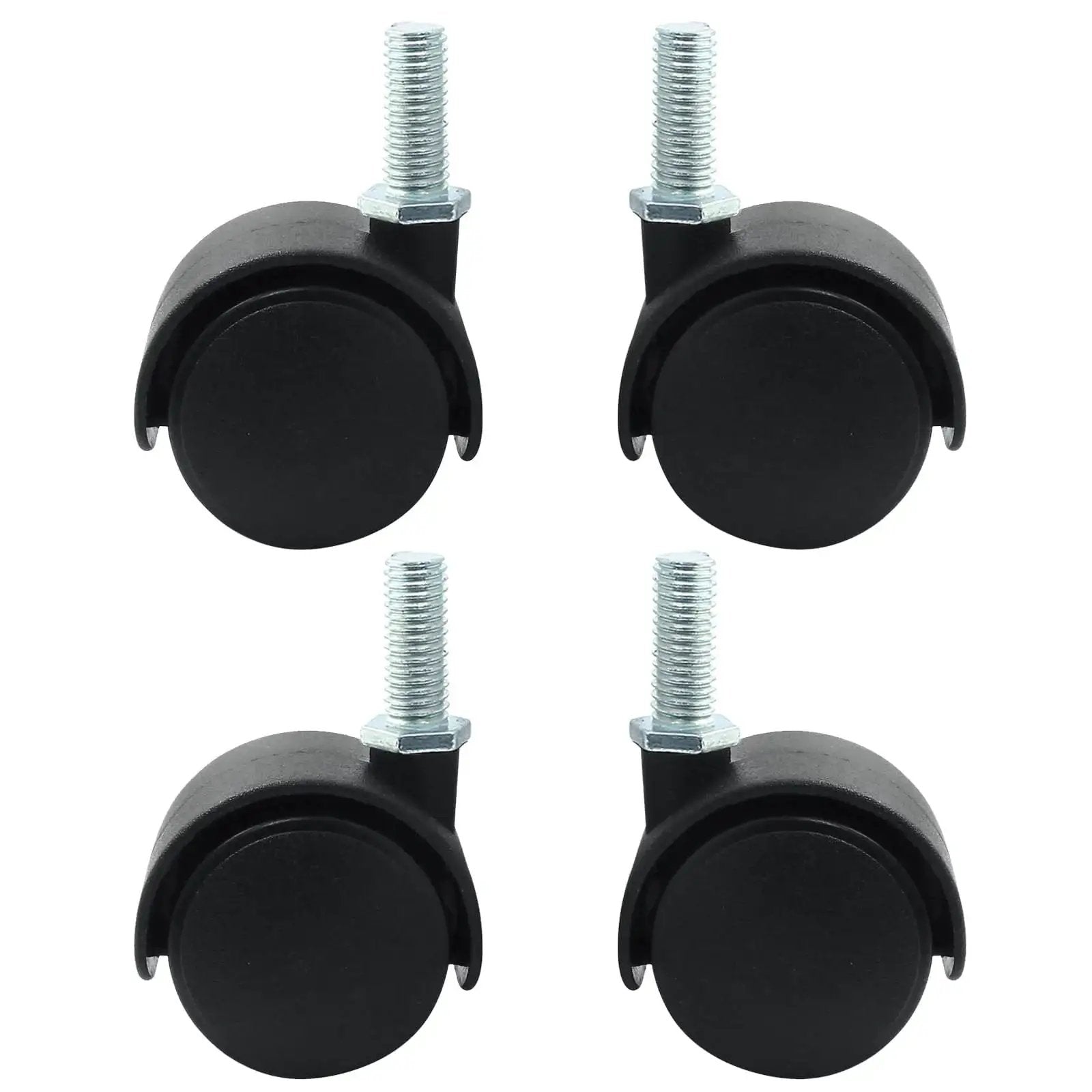 4 Pack 1.5 Inch Black Plastic Swivel Caster Wheels With M8 Threaded Stem Replacement For Chairs And Furniture Without Locking Brakes M8 20mm Threaded