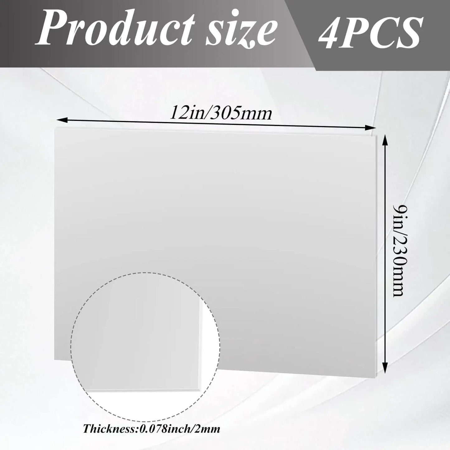 4 Pack 14 Gauge 9x12 Inch Stainless Steel Sheets 304 Cold Rolled 0.078 Inch Thick 2mm Plates size diagram