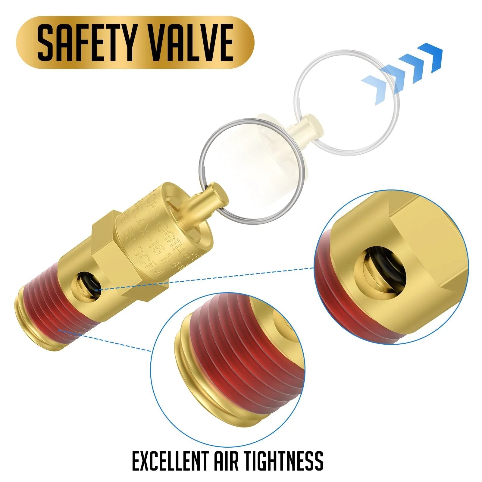Brass Safety Valve For Air Compressors 175 PSI Pressure Relief One Quarter Inch NPT Male Threads Two Pack Tank Pop Off Valves