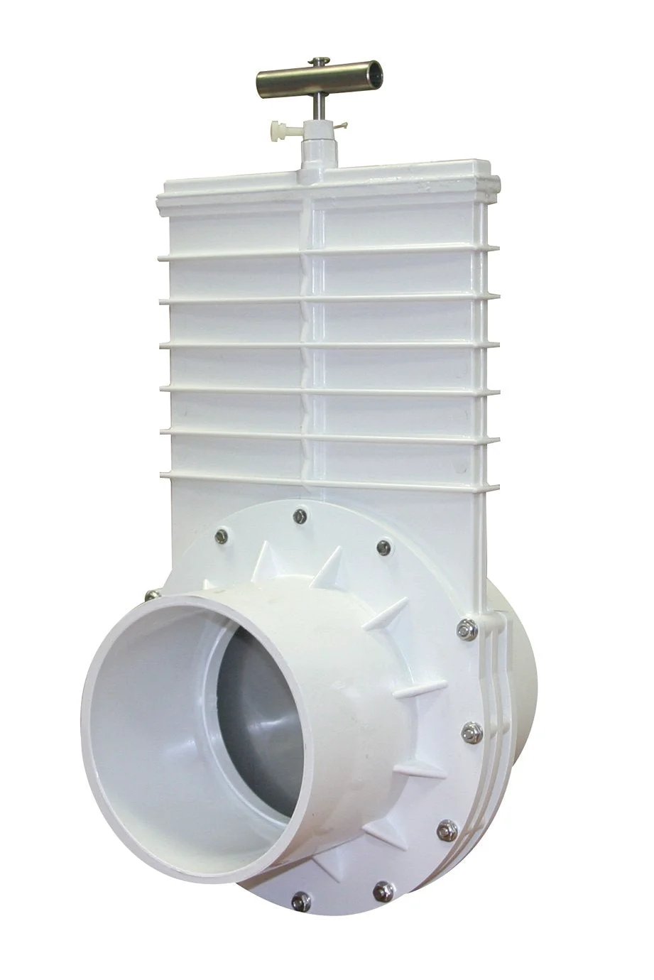 6 Inch PVC Gate Valve With Slip Hub Fittings And Stainless Steel Paddle Handle For Low Pressure And Vacuum Setups Full Port Unrestricted Flow Ideal For Air Water And Waste Water Systems