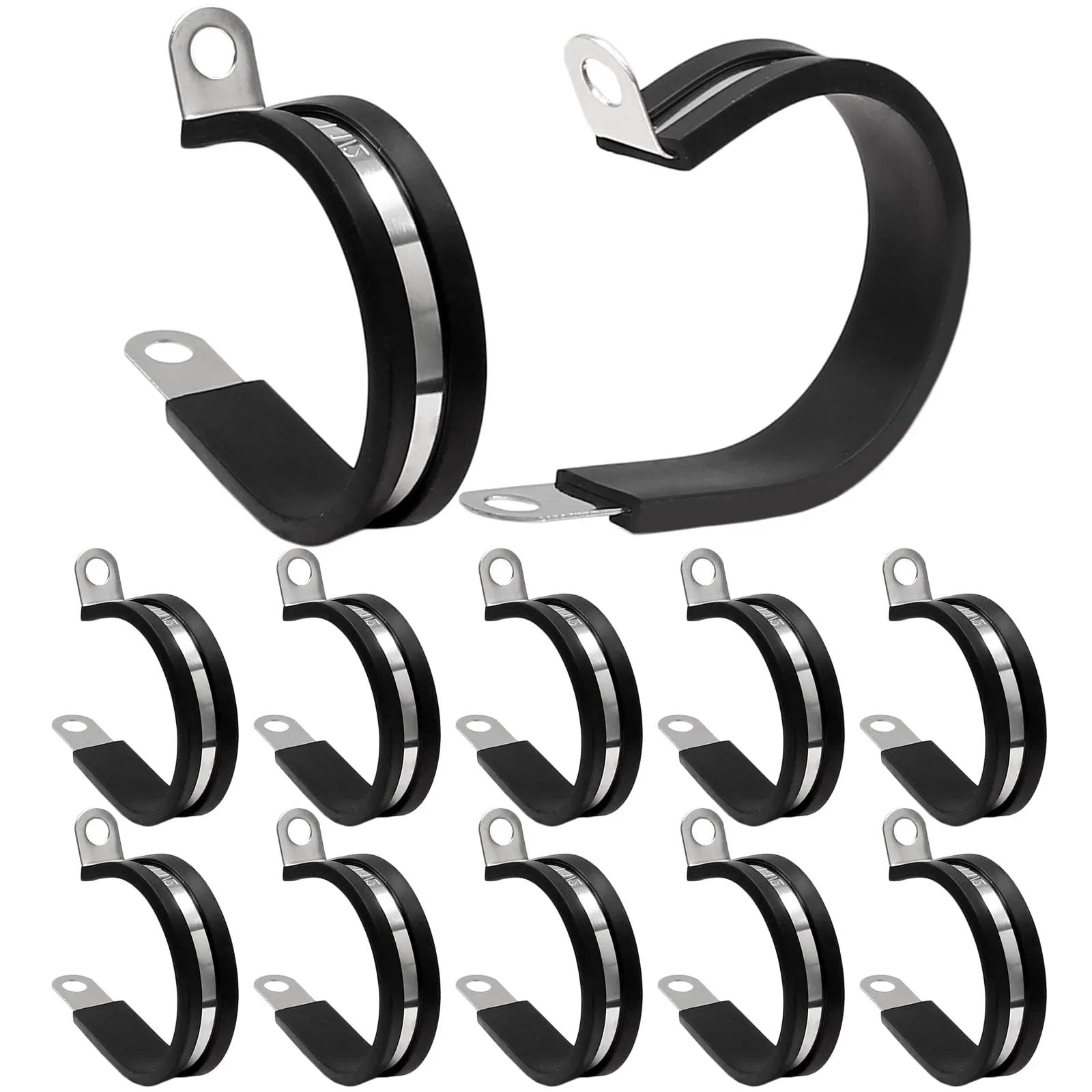 12 Pack One And A Half Inch Cable Clamps With Rubber Cushioned Insulation And 304 Stainless Steel Construction For Securely Mounting Pipes And Hoses Durable Wire Clamps For RV Automotive Marine And Industrial Use 38.1 mm