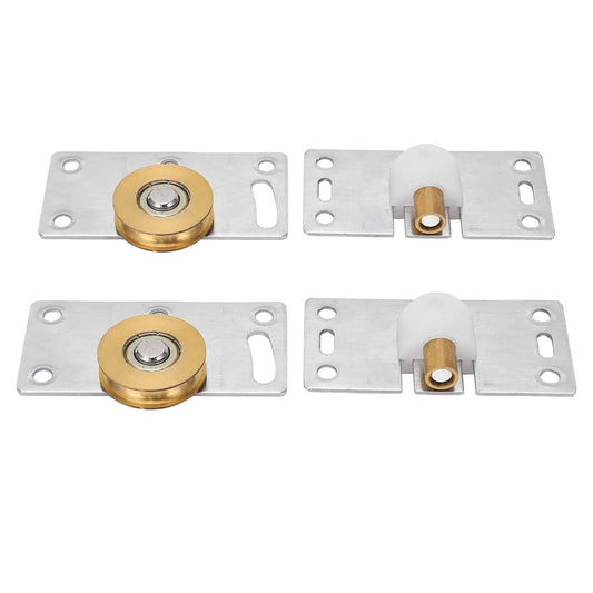 Two Sets 30mm Sliding Door Roller Wheels With Brackets Heavy Duty Stainless Steel Pulley Set For Closet Wardrobe Doors Replacement Top Mount Sliding Hardware Kit For Smooth Quiet Operation