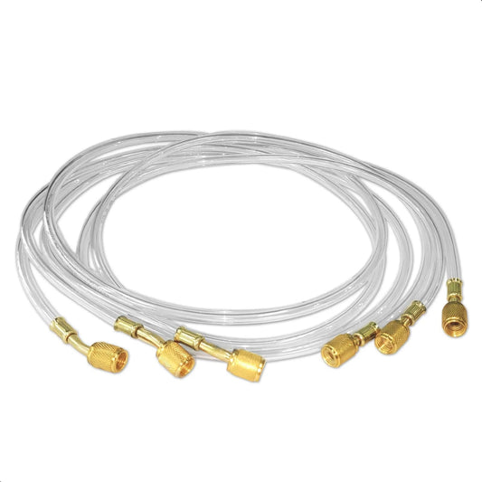 Universal 1/4 Inch Refrigerant Charging Hoses Set Of 3, 60 Inch Length, HVAC Hoses With 1/4 Flare Fittings, Clear See Through Pipes