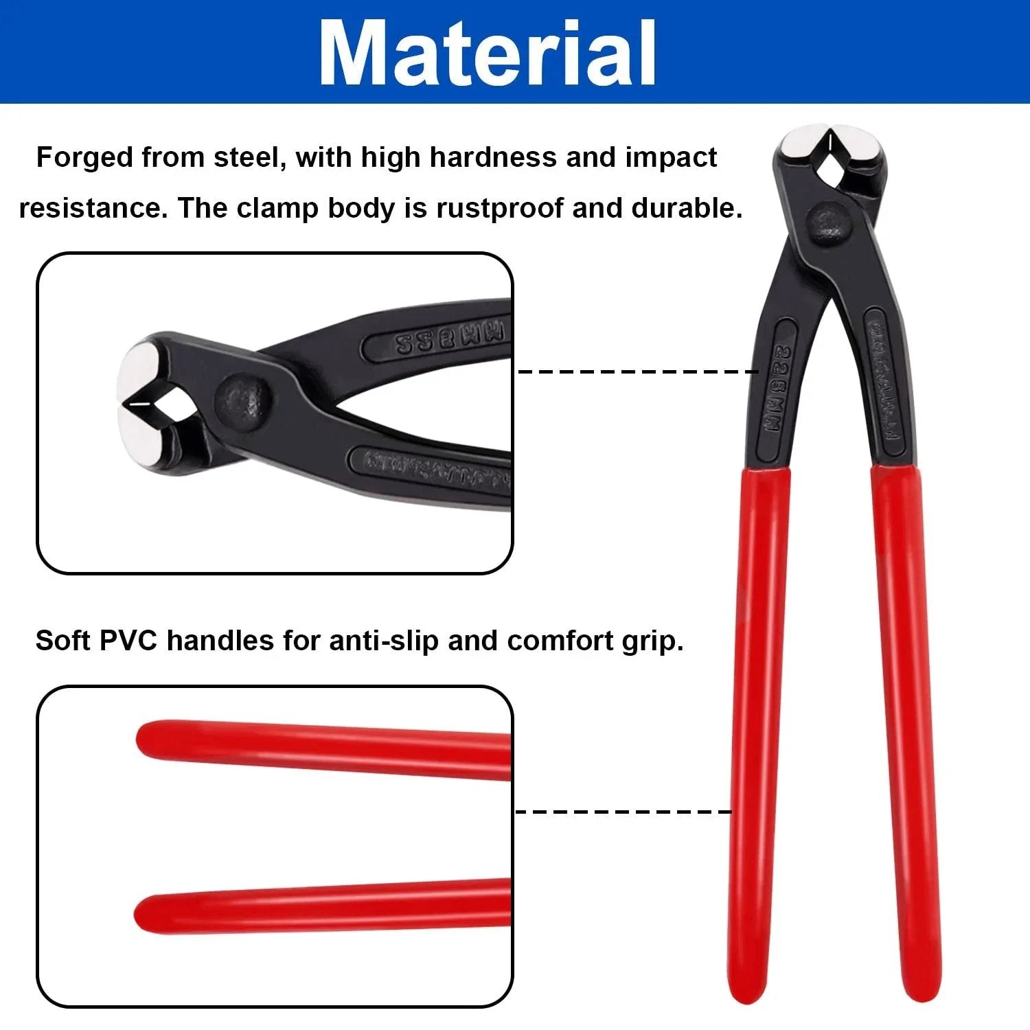 9 Inch Ear Clamp Pliers Hose Clamp Crimping Tool Carbon Steel with red PVC handles