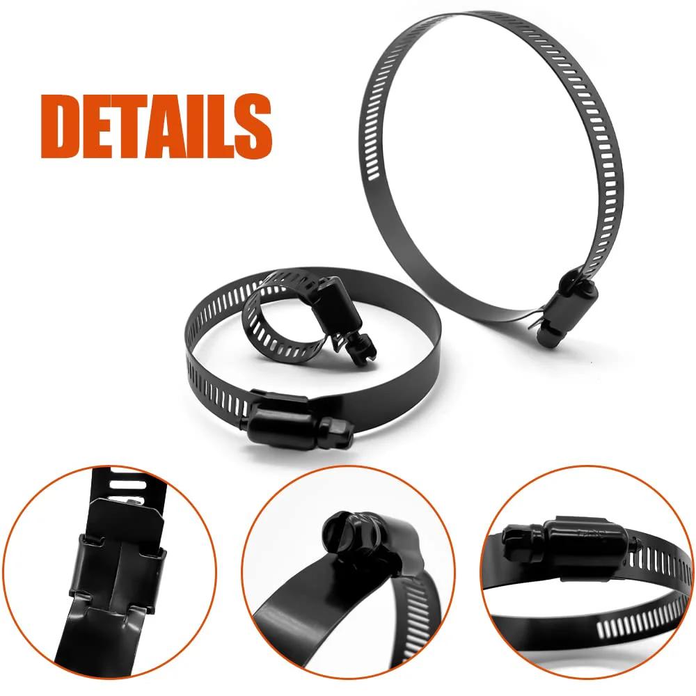 Go-To Heavy Duty Stainless Steel Hose Clamp Set For DIYers, 16-Piece Assortment in 4 Sizes, black coated, close-up view