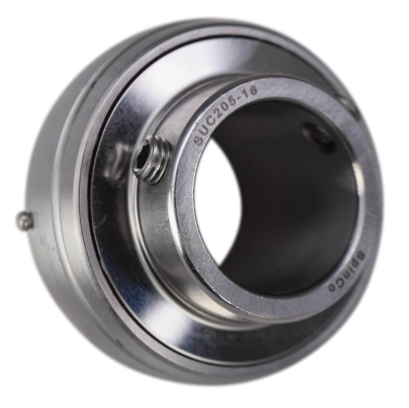 1 Inch Stainless Steel Insert Bearing With Locking Set Screws MUC205-16 SUC205-16 Greaseable 440C Wide Inner Race 52mm Spherical Outer Race Food Grade Grease
