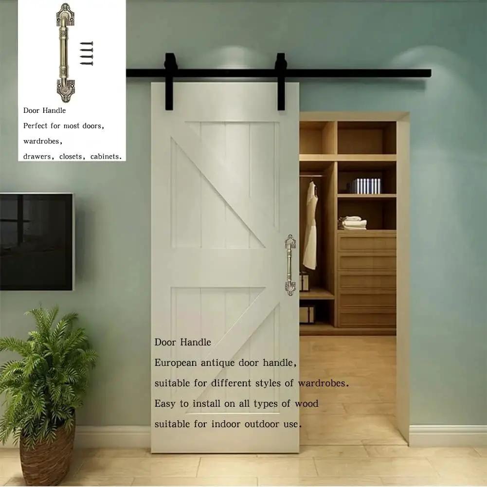 Sliding Barn Door Pull Handle Hardware In Bronze Tone For Wooden Garden Gate Shed Cabinet Doors Large Wooden Door Handle Antique Doorknob Vintage Door Handle 7.87 Inch High Strength Alloy Material shown installed on white sliding door