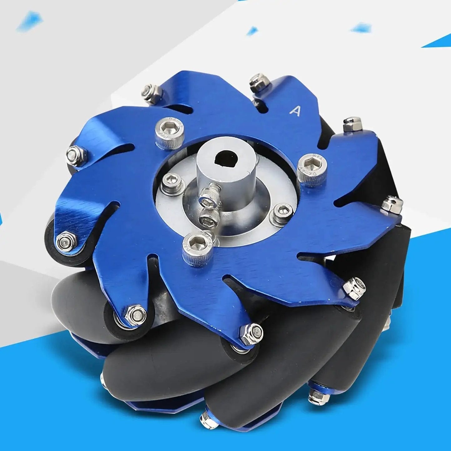 4 Inch Mecanum Wheel Right Aluminum With TPU Rubber Rollers For Industrial Robots, blue aluminum housing and TPU rollers