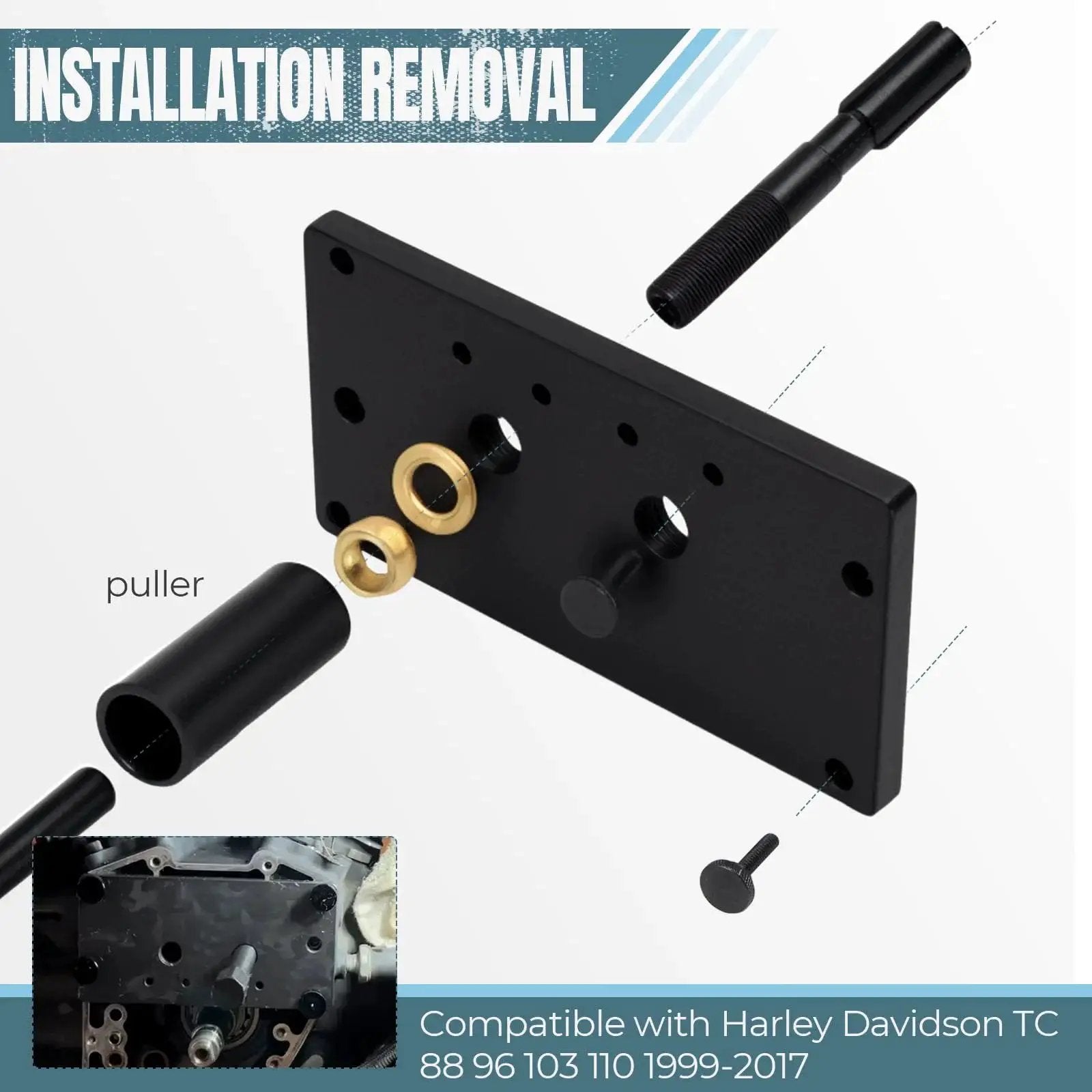 Inner Cam Bearing Installer Tool For Harley Davidson Twin Cam And Dyna Engines TC 88 96 103 110 From 1999 To 2017 shown in use