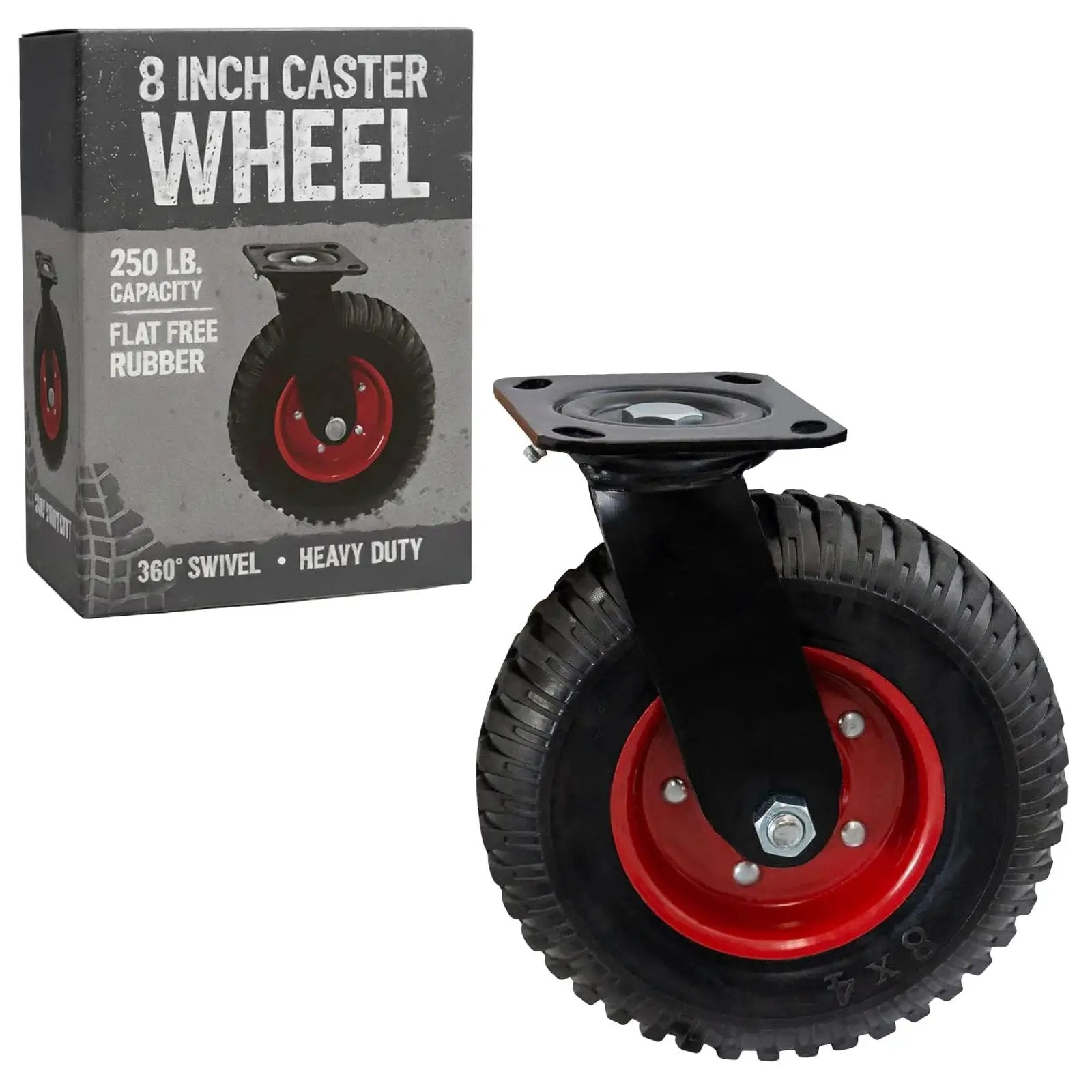 8 Inch Heavy Duty Swivel Caster Wheels With Polyurethane Flat Free Tire For All Terrain Outdoor Use Ideal For Dolly Utility Cart And Industrial Applications Rugged Steel Hub With Integrated Bearings For Smooth Maneuverability