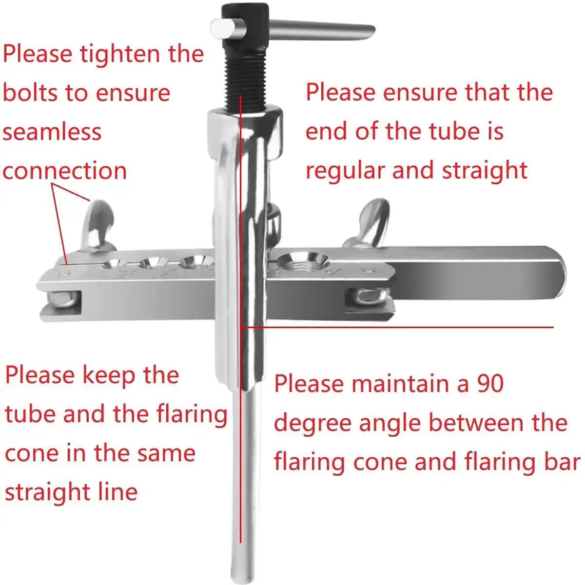 Brake Line Flare Kit For Copper And Aluminum Tubing Dual 3/16 To 1/2 Inch showing flaring cone and yoke setup with instructions