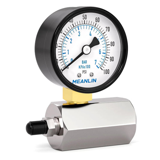 0 To 100 Psi Air Test Gauge With 2 Inch Steel Dual Scale Display, Three Quarter Inch FNPT Connection, Chrome Plated Iron And Brass Body, Meanlin Measure Precision For Quick Air Circuit Pressure Checks, Durable Industrial Grade