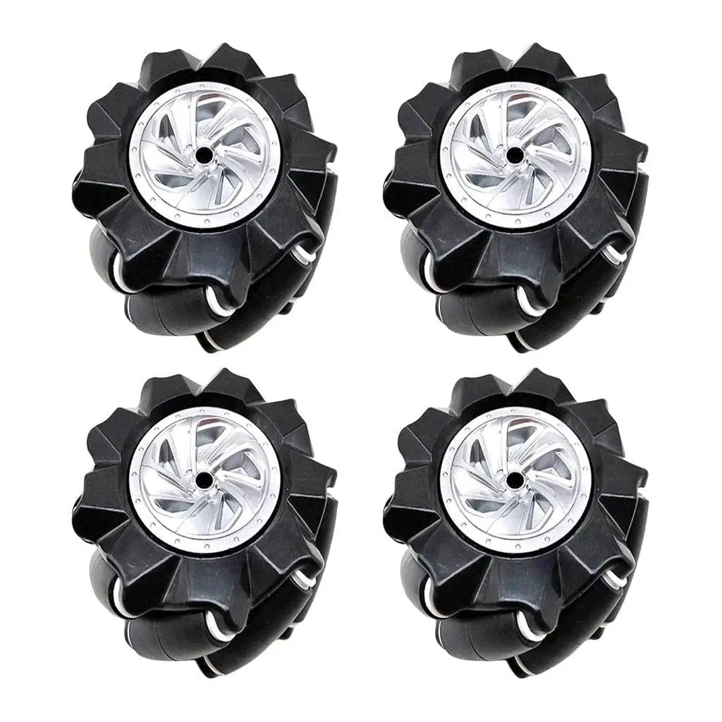 4 Pack Omni Directional Robot Wheels With Integrated Wheel Leather And Hub For DIY Toy Cars, shown front view, smooth design