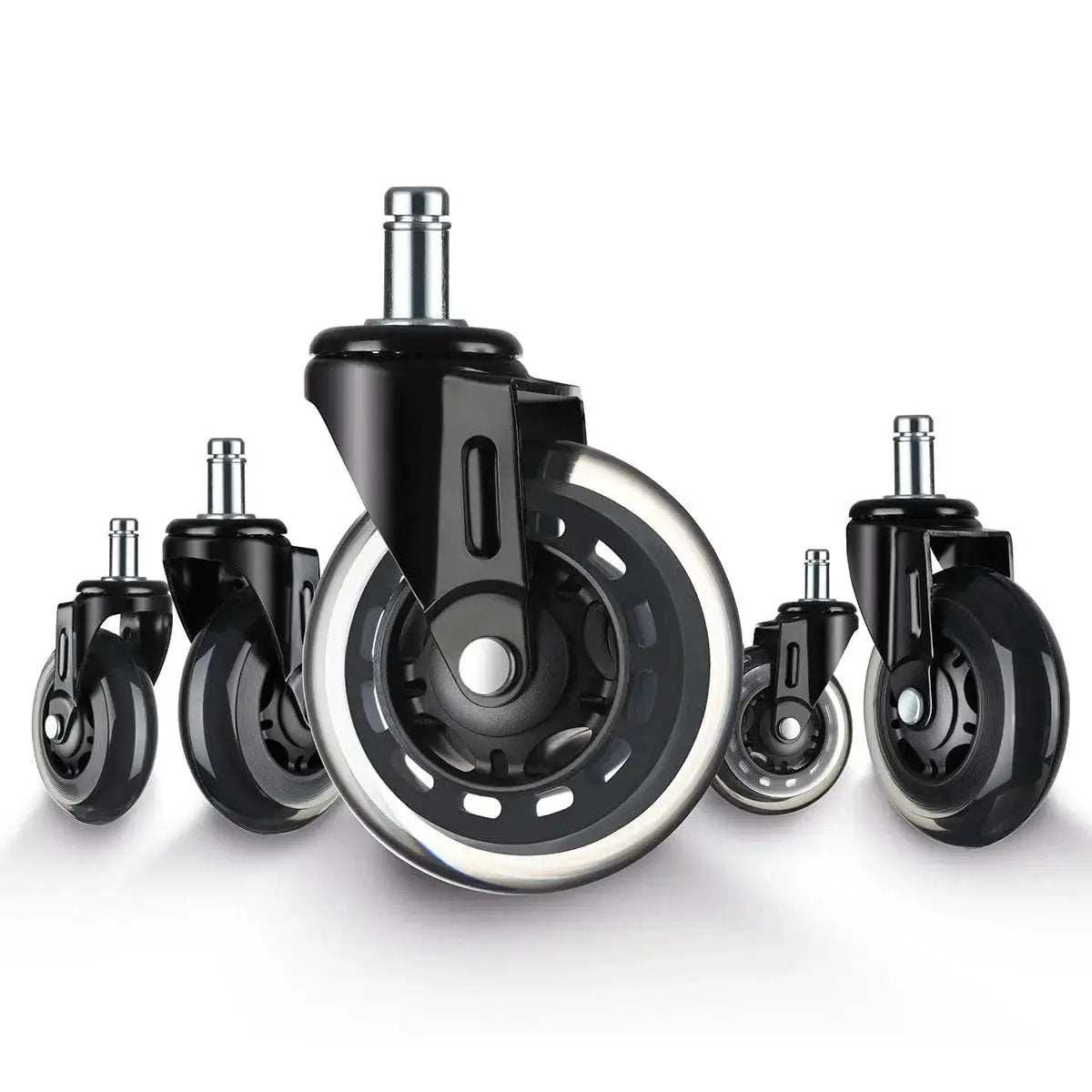 2 Inch Office Chair Caster Wheels Set of 5, Heavy Duty Casters with Steel Body and Polyurethane Wheels, front view