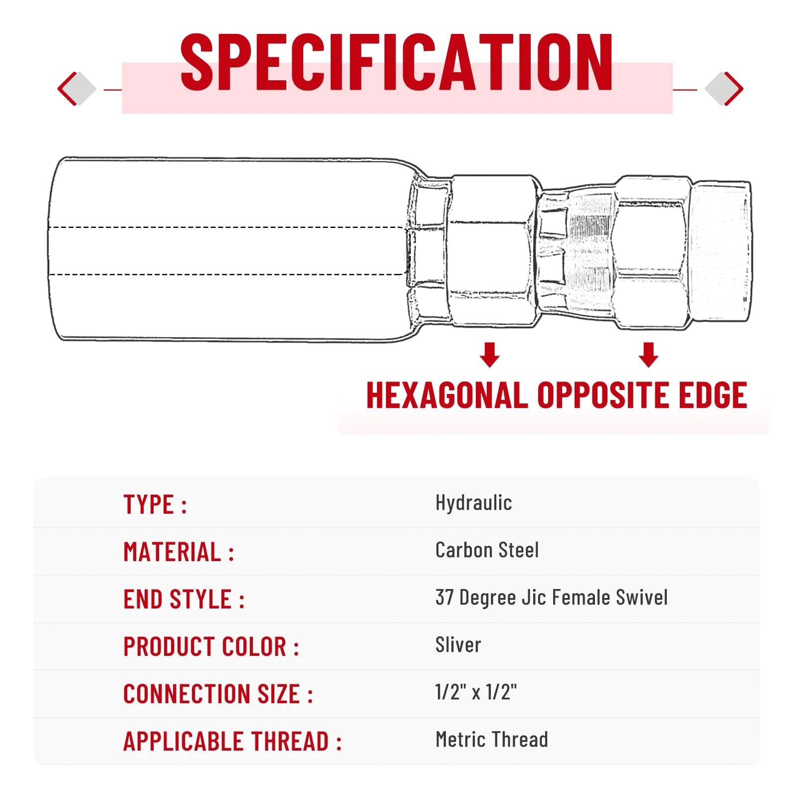 Illustration of 12 Pack Hydraulic Hose End Fittings For One Half Inch ID Hoses To One Half Inch JIC 37 Degree Female Swivel Crimp Fittings