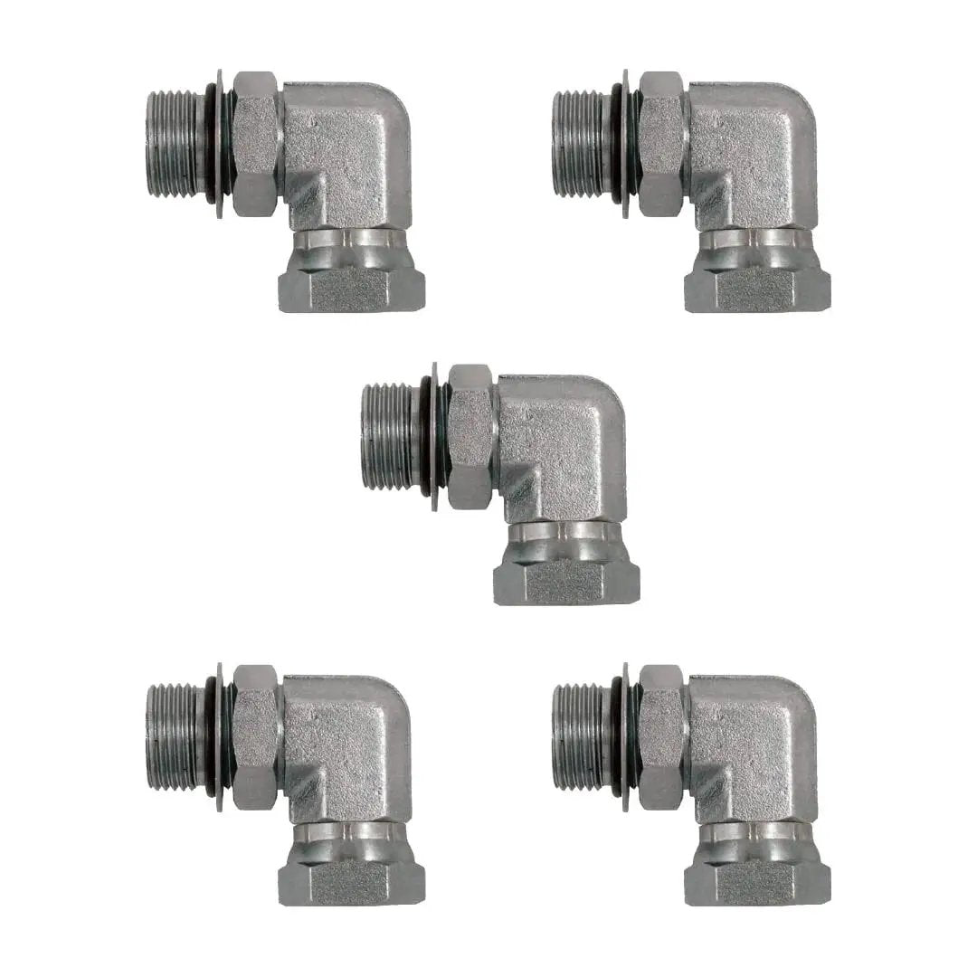 Heavy Duty Four SAE ORB Male To Quarter Inch NPSM Female 90 Degree Elbow Swivel Hydraulic Adapter Fitting Pack Of Five