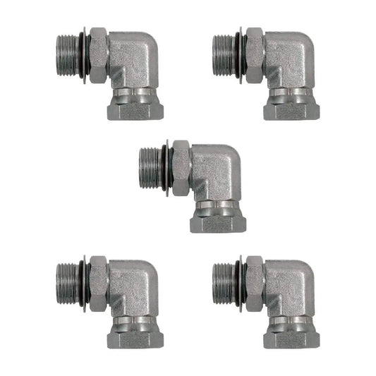 Heavy Duty Four SAE ORB Male To Quarter Inch NPSM Female 90 Degree Elbow Swivel Hydraulic Adapter Fitting Pack Of Five