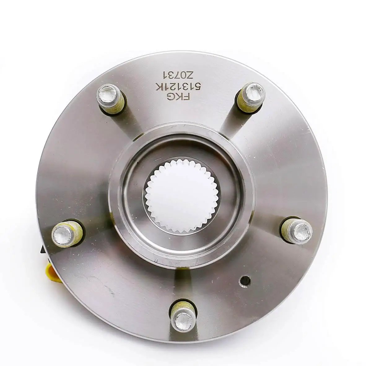 Front Wheel Hub Bearing Assembly Single Unit 513121, 5-Lug with ABS, top view showing 5 bolts and polished surface