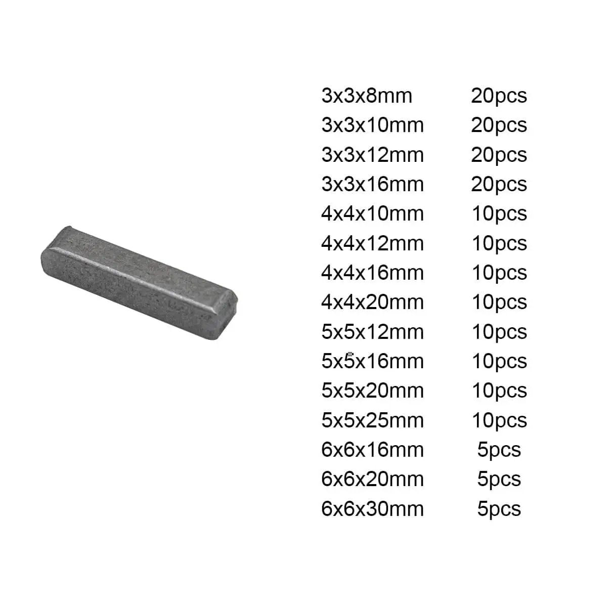 Heavy Duty 175 Piece Stainless Steel Round End Feather Key Set With 15 Sizes For Parallel Drive Shaft Keys And Key Stock Assortment In Fasteners And Mechanical Industry By Tutuxio, showing different dimensions and quantities.