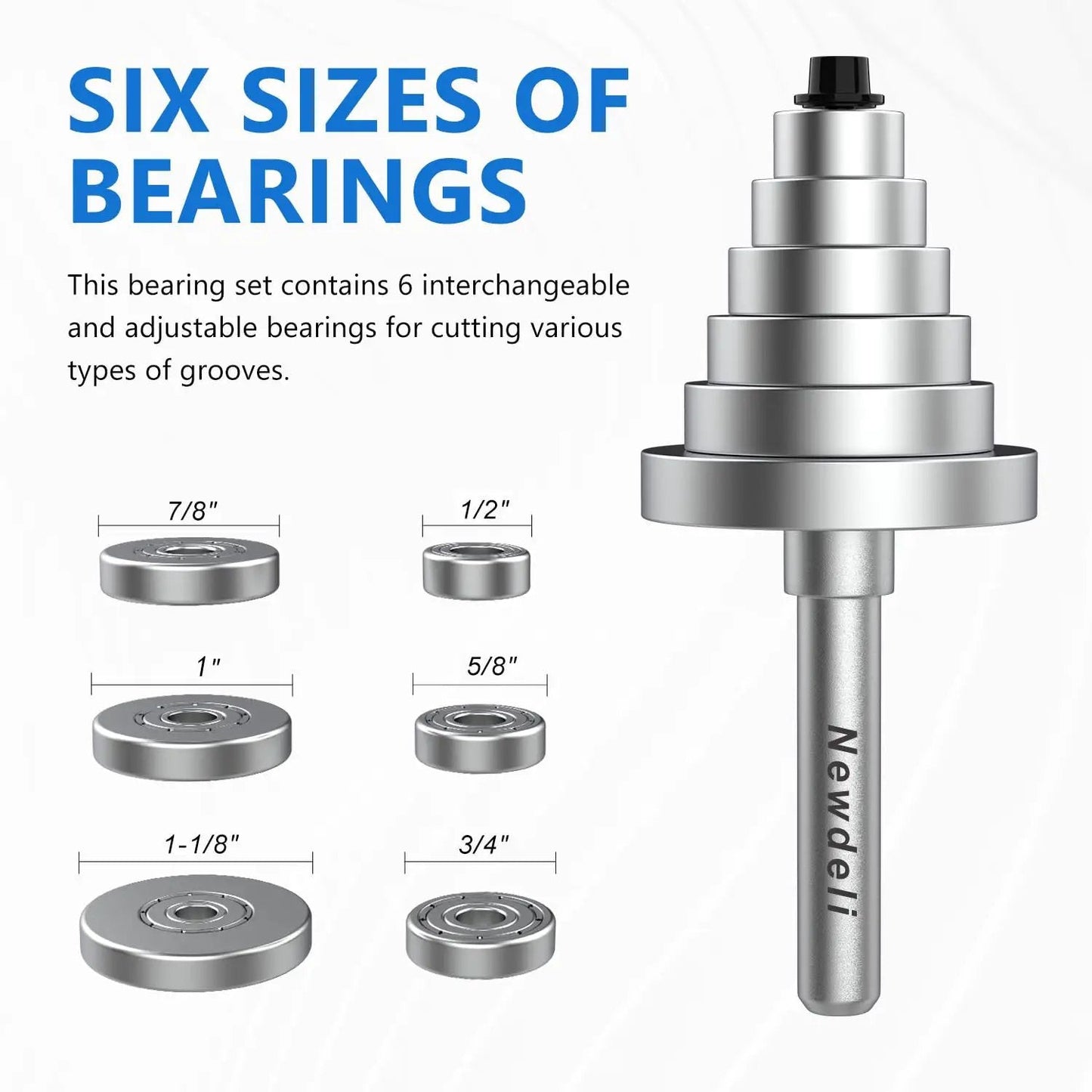 Image showing Rabbet Router Bit Set With One Quarter Inch Shank Includes Four Cutting Heights And Six Interchangeable Bearings