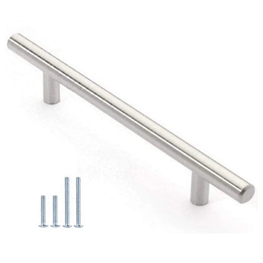12mm Diameter Brushed Stainless Steel T Bar Cabinet Handles Hollow Pulls 8 Inch Overall Length with 5 Inch Hole Centers 30 Pack Includes 60 M4x25mm Screws for Cabinets Drawers and Furniture