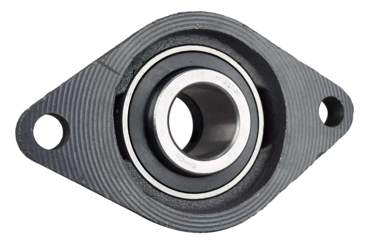 1-1/4 Inch Two Bolt Flange Bearing With Lock Collar Cam Lock Eccentric, cast iron housing, front view showing bolt holes and bore