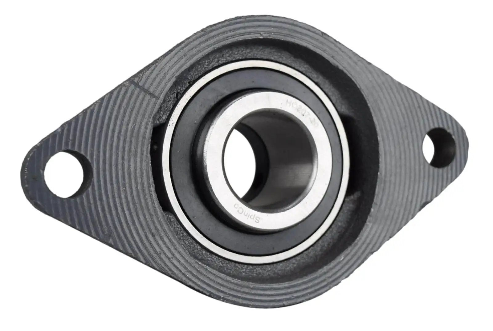 1-1/4 Inch Two Bolt Flange Bearing With Lock Collar Cam Lock Eccentric, cast iron housing, front view showing bolt holes and bore