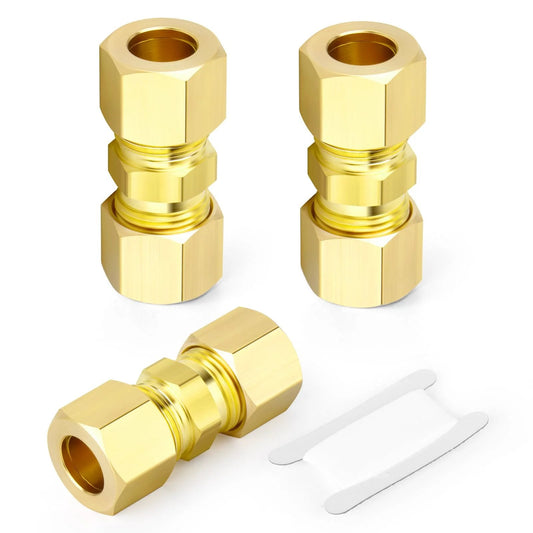 3/4 Inch Tube OD To 3/4 Inch Tube OD Brass Compression Straight Union Connector 3 Pack Durable Brass Pipe Fittings For Quick Easy Hookups High Temperature Resistant And Corrosion Resistant 150 PSI Max Temp Range Minus 65 Fahrenheit To 250 Fahrenheit
