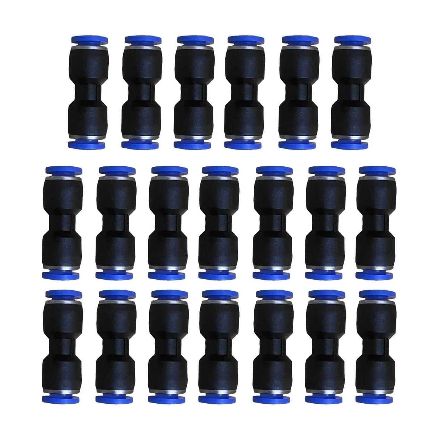 One Quarter Inch Pneumatic Quick Connect Fittings Push To Connect Straight Union Coupler Pack Of Twenty Plastic And Stainless Steel