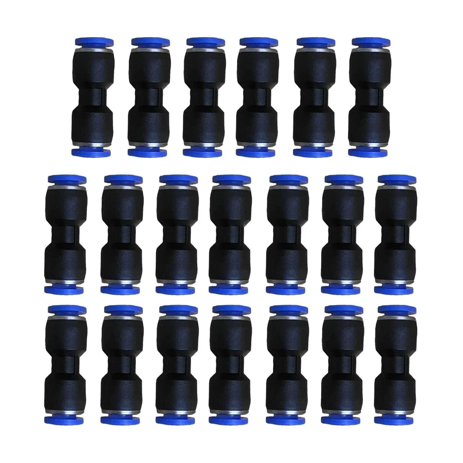 One Quarter Inch Pneumatic Quick Connect Fittings Push To Connect Straight Union Coupler Pack Of Twenty Plastic And Stainless Steel