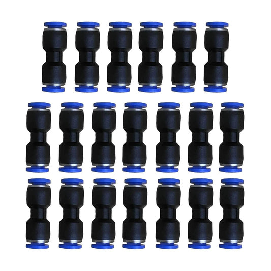 One Quarter Inch Pneumatic Quick Connect Fittings Push To Connect Straight Union Coupler Pack Of Twenty Plastic And Stainless Steel