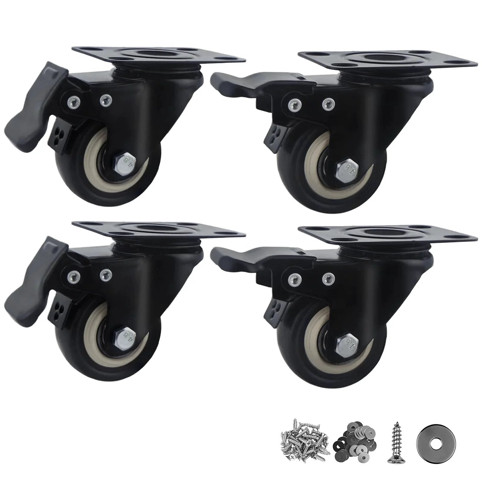 2 Inch Wheel Casters Set Of 4 Heavy Duty Locking Polyurethane Wheels With Brakes No Noise 360 Degree Swivel For Furniture And Workbenches
