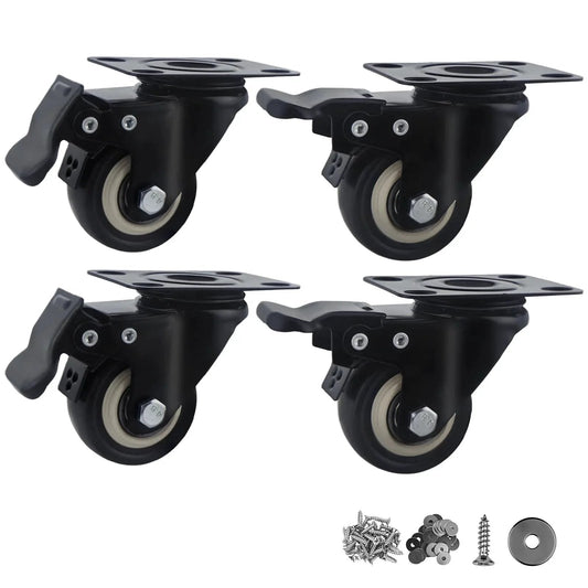 2 Inch Wheel Casters Set Of 4 Heavy Duty Locking Polyurethane Wheels With Brakes No Noise 360 Degree Swivel For Furniture And Workbenches