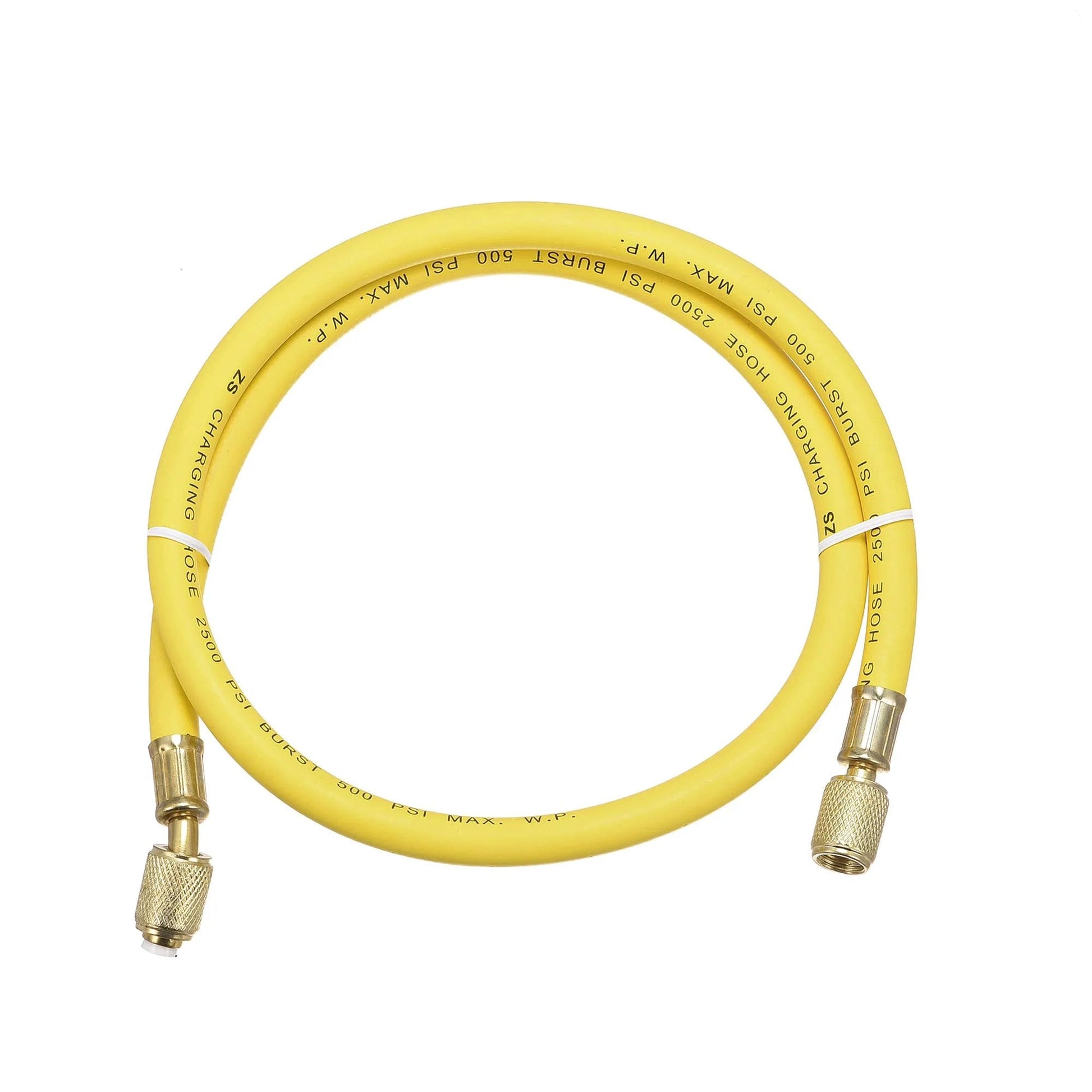 Refrigerant Charging Hose For Home DIY AC And Refrigeration Maintenance One Quarter SAE Flare Thread 0.9m Length 500 PSI Working Pressure Compatible With R22 R12 R134a Yellow Flexible Rubber Hose With Iron Copper Plated Connectors