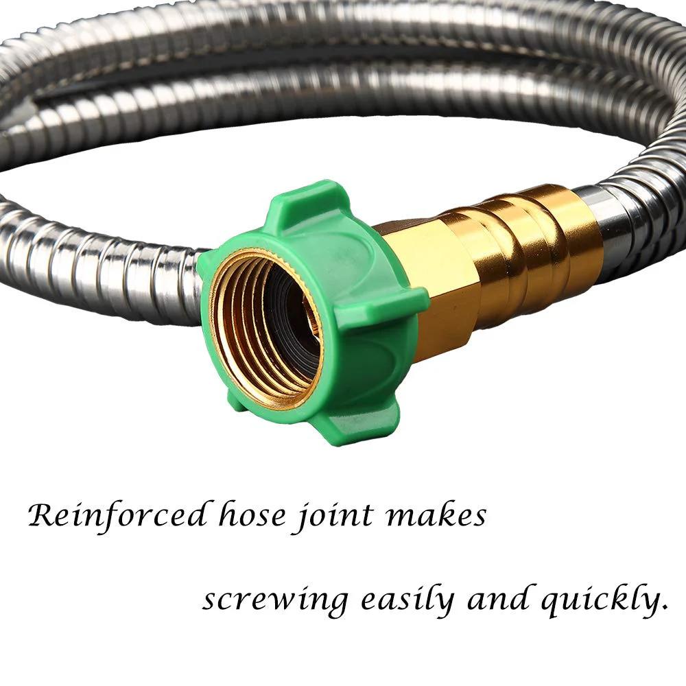 Heavy Duty 304 Stainless Steel Garden Hose Connector, Beaulife 5 Ft Short Water Hose Extension shown with reinforced hose joint