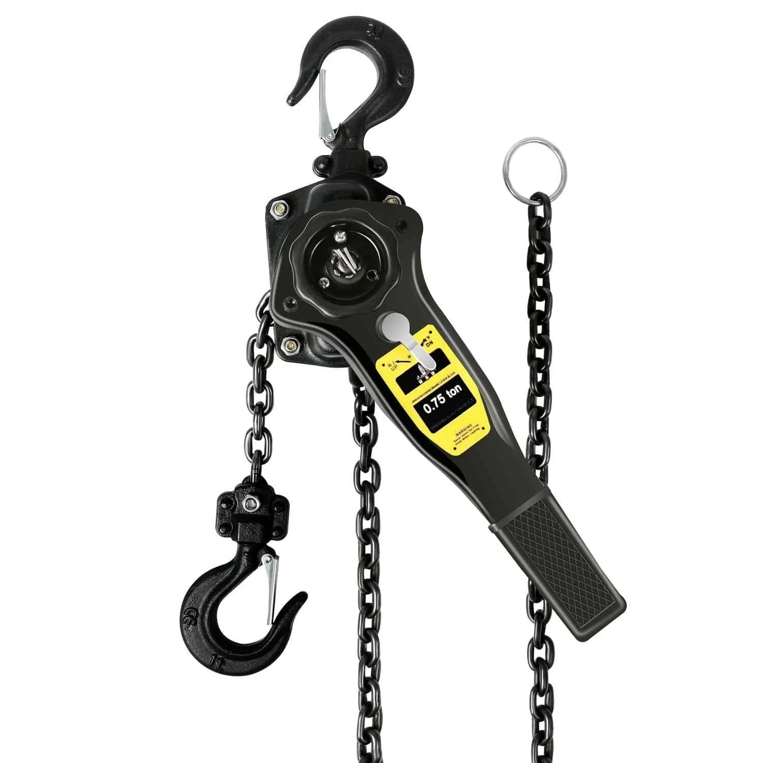 Manual Lever Hoist Come Along Three Quarters Ton Capacity 1650 Lbs, Ten Ft Lift, two heavy-duty hooks, commercial grade steel