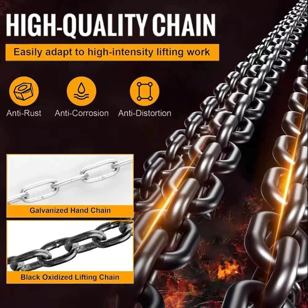 High-quality G80 galvanized carbon steel chain for 2 Ton Manual Chain Hoist With 10 Ft Lift Height and 4400 Lbs Capacity