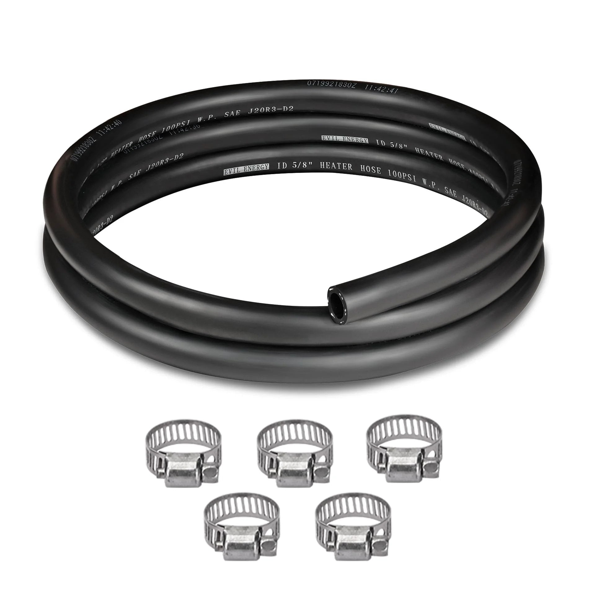 Five Eighth Inch Heater Hose Five Feet With Five Clamps For Automotive Cooling System EPDM Black SAE 20R3