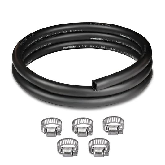 Five Eighth Inch Heater Hose Five Feet With Five Clamps For Automotive Cooling System EPDM Black SAE 20R3