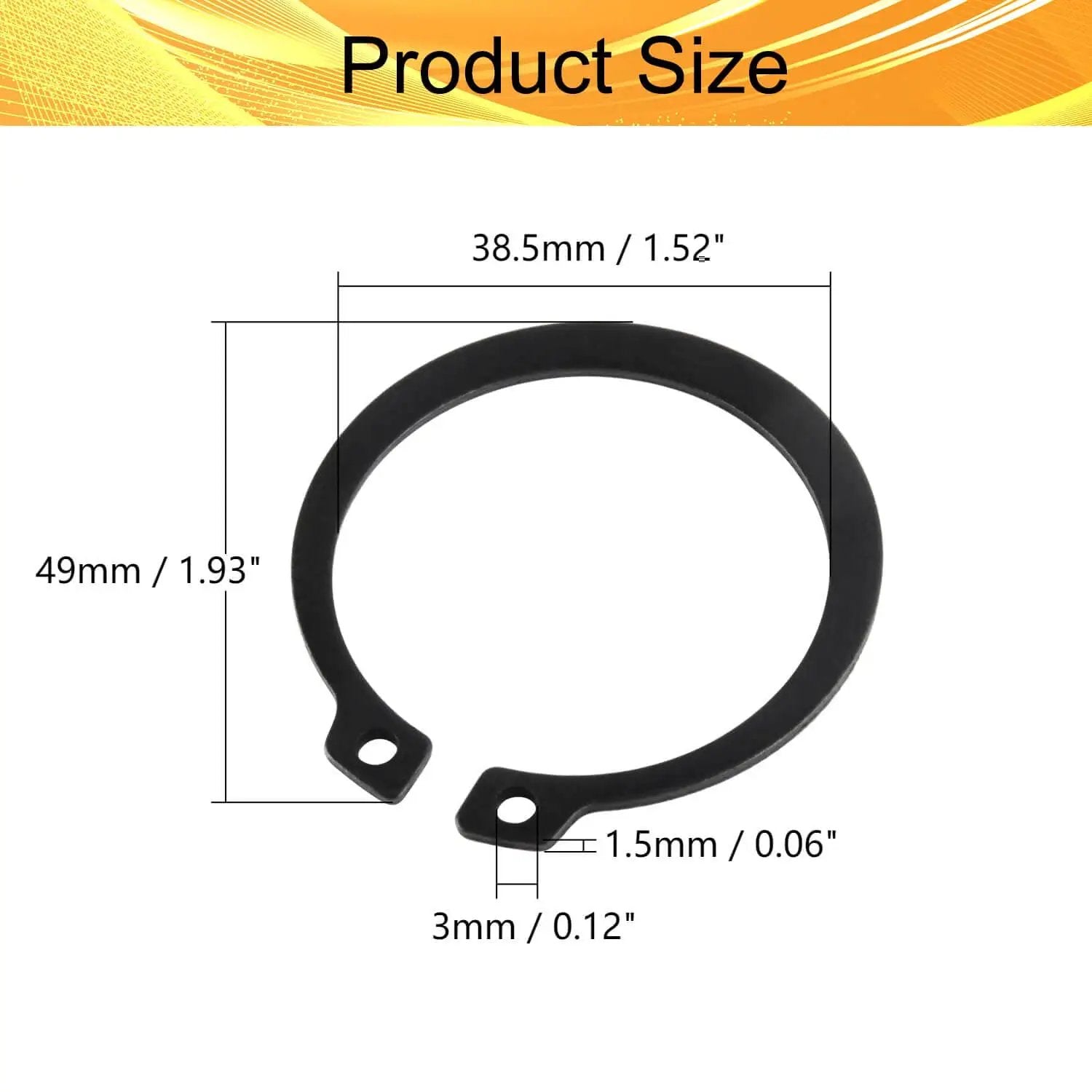 External Retaining Ring Set 30 Pcs 1.52 Inch Shaft Diameter 0.12 Inch Aperture 65MN Snap Clip Ring size diagram