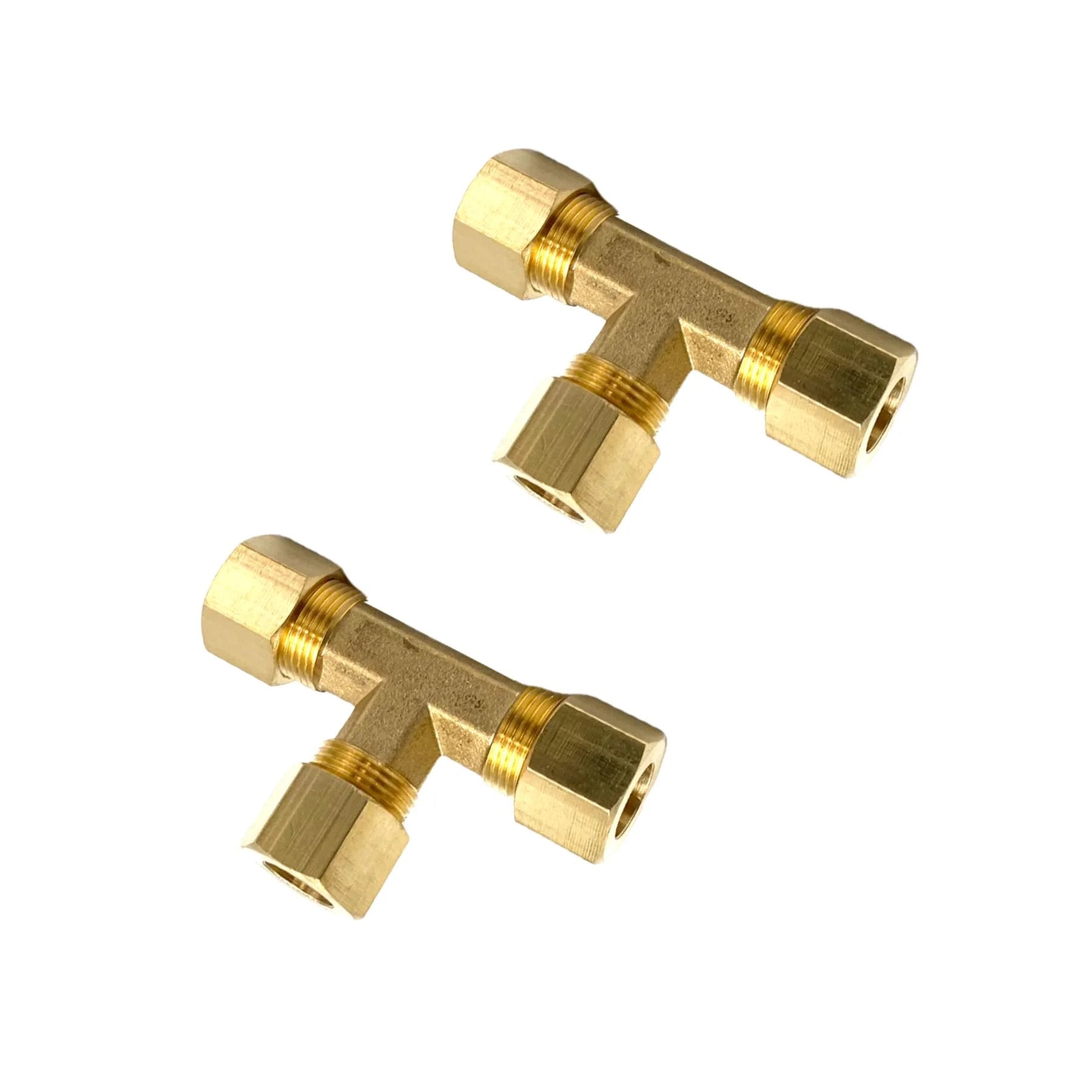 2 Pack 3/8 Inch Brass Compression Tee Fittings Copper Tubing 3/8 Inch OD 3 Way T Fitting For Gas Lines Oil Pressure Gauges And Air Compressors Durable Corrosion Resistant Plumbing Hardware
