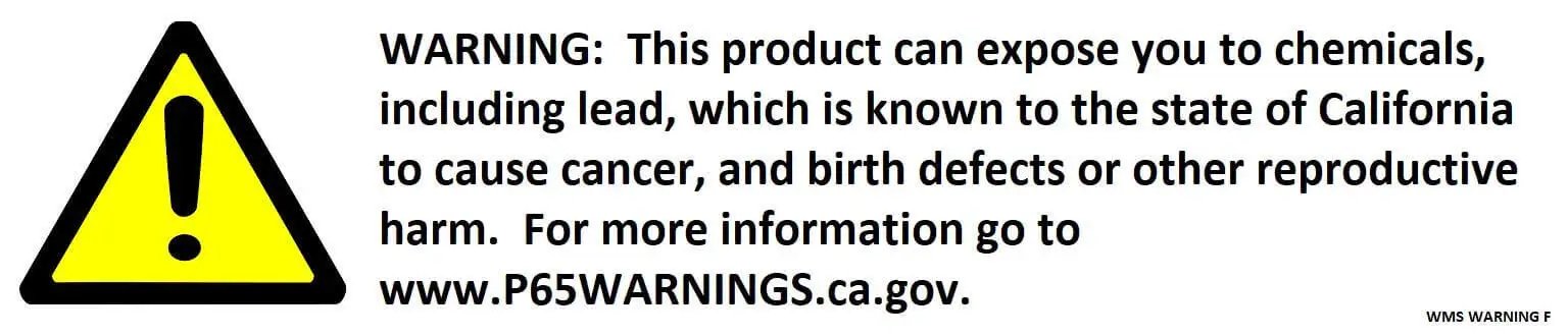 California Proposition 65 warning label for potential lead exposure and reproductive harm.
