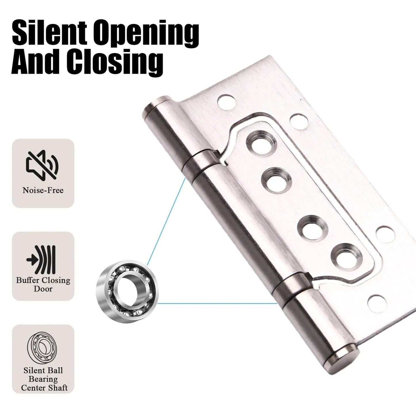 3 Pack Non-Mortise Stainless Steel Door Hinges 4 Inch By 3 Inch, Heavy Duty, Smooth Quiet Operation With Anti Rust Bearings