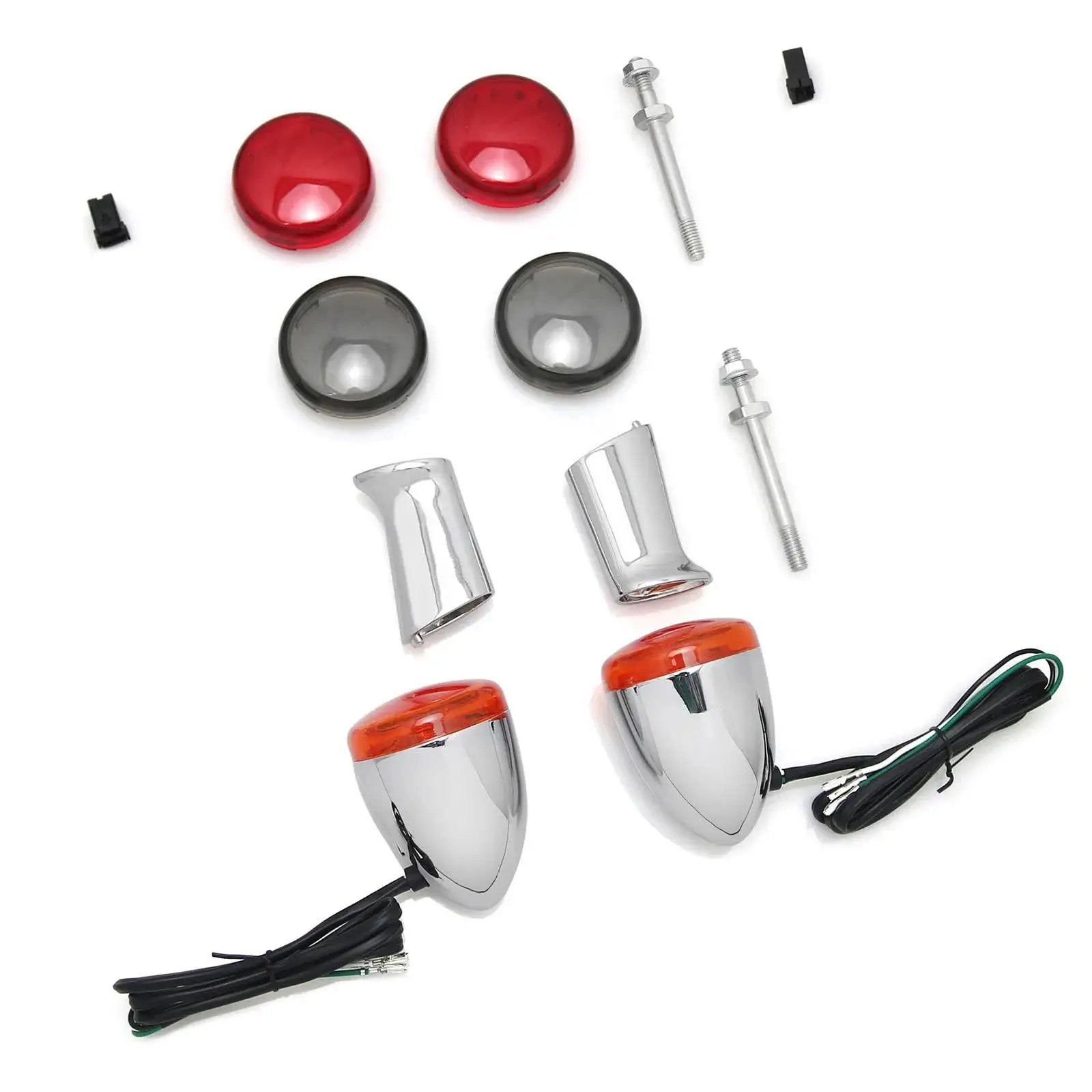 Bullet Style Turn Signal Rear Indicator Lamps For Harley Sportster XL883 XL1200 Dyna Softail 1992 To 2024 Chrome Metal Motorcycle Lighting Kit With Brake And Running Lights